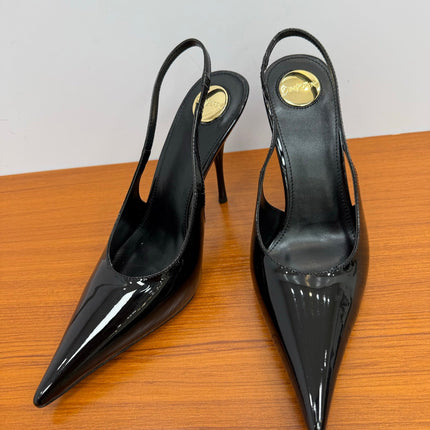 YSL 26S HEELED SLINGBACKS 100 MM IN BLACK GLOSSY CALFSKIN