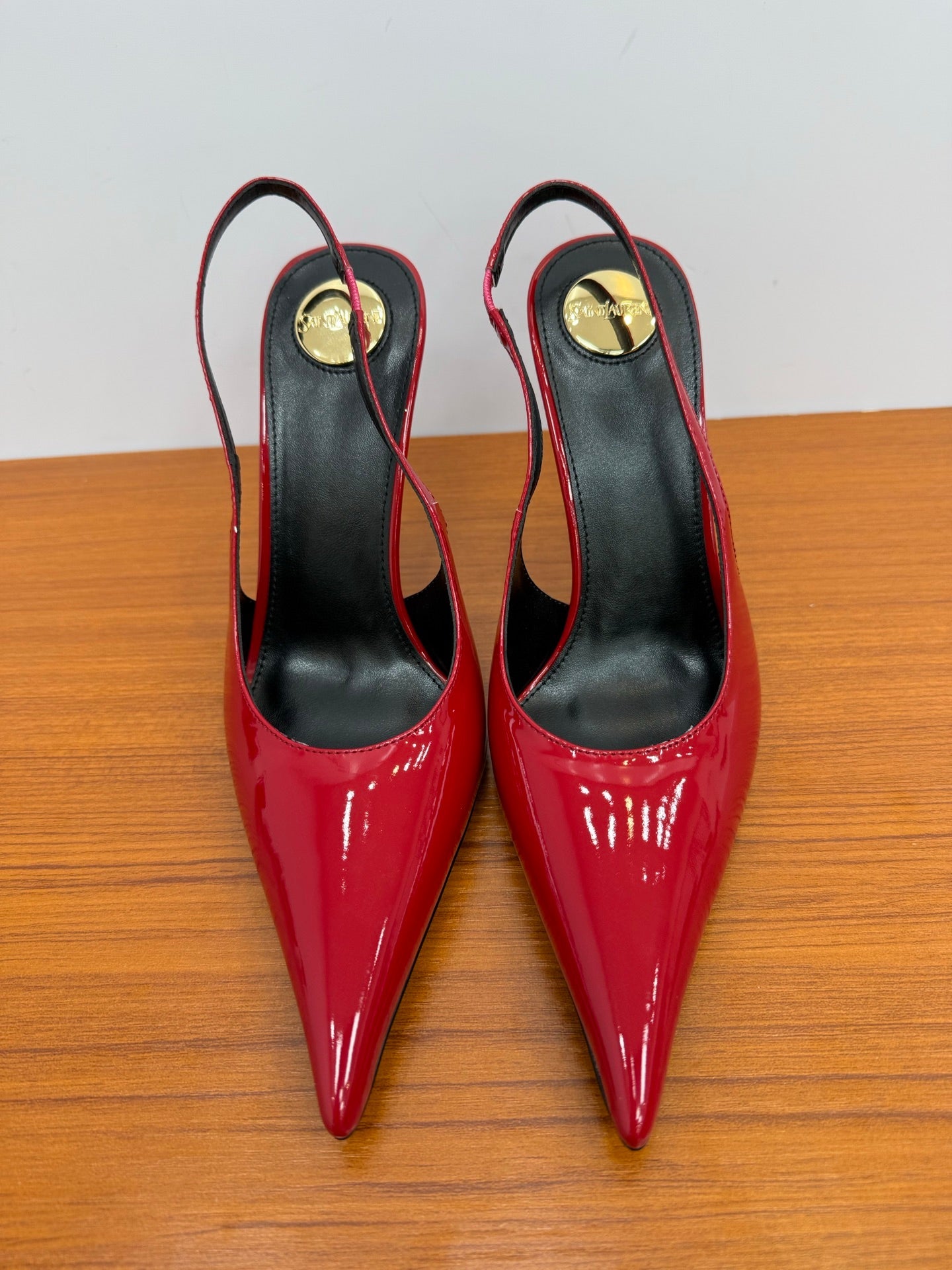 YSL 26S HEELED SLINGBACKS 100 MM IN RED GLOSSY CALFSKIN