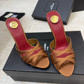 YSL 26S HEELED SANDALS 105 MM IN CLAY BROWN SATIN