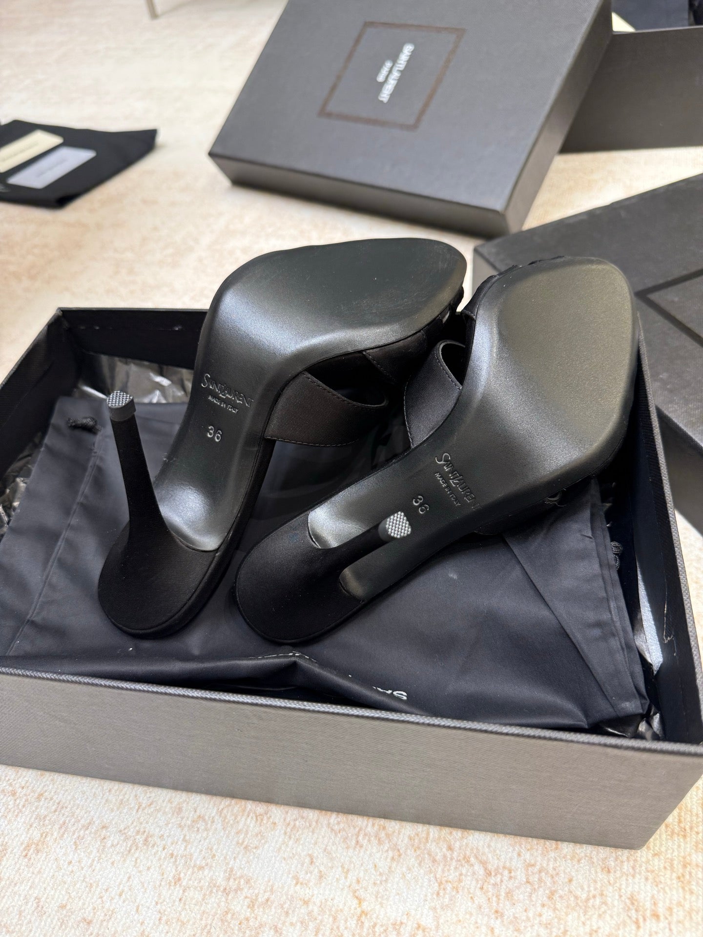 YSL 26S HEELED SANDALS 105 MM IN BLACK SATIN