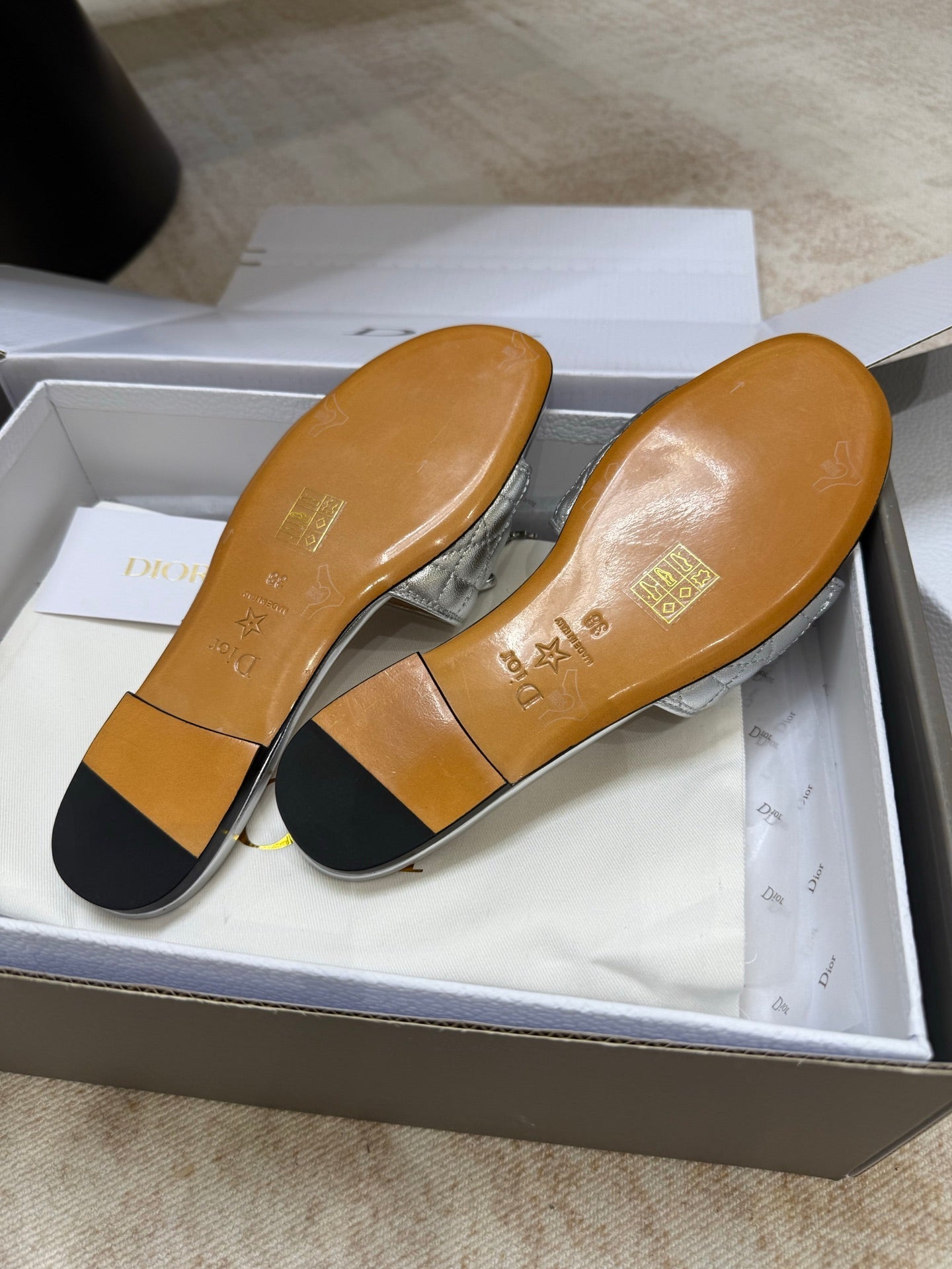 DIOR 26S DWAY CANNAGE SLIDE IN SILVER LAMBSKIN