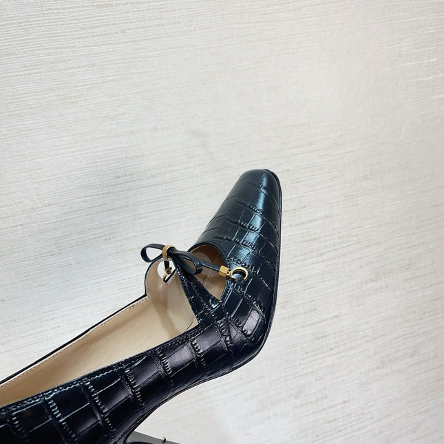 DIOR 26S HIGH HEELS IN BLACK CROC-EMBOSSED CALFSKIN WITH CHARMS