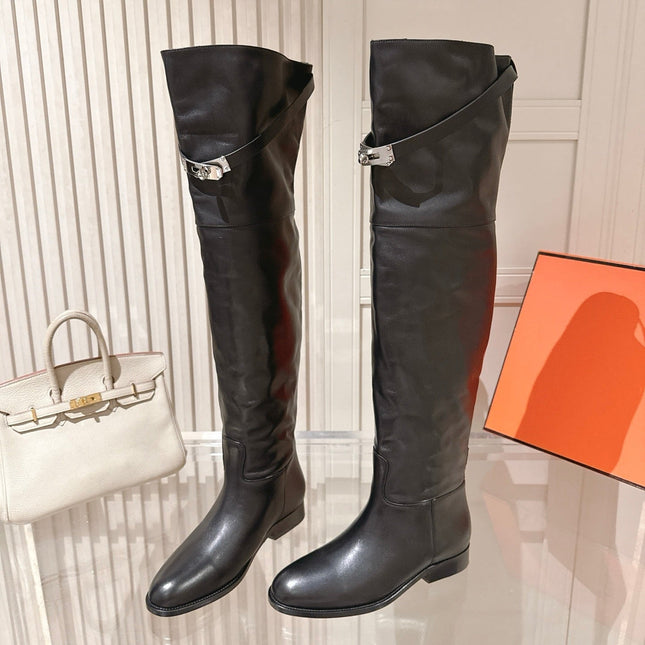 HM 26S OVER THE KNEE BOOTS IN BLACK CALFSKIN