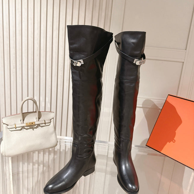 HM 26S OVER THE KNEE BOOTS IN BLACK CALFSKIN