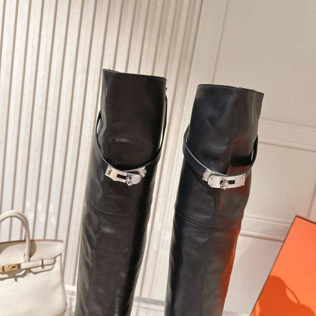 HM 26S OVER THE KNEE BOOTS IN BLACK CALFSKIN