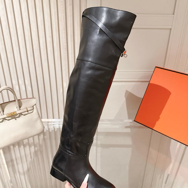 HM 26S OVER THE KNEE BOOTS IN BLACK CALFSKIN