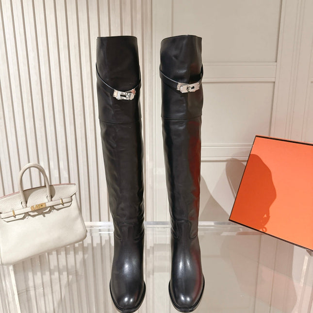 HM 26S OVER THE KNEE BOOTS IN BLACK CALFSKIN