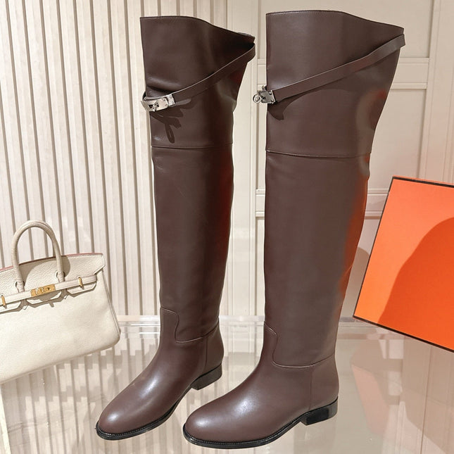 HM 26S OVER THE KNEE BOOTS IN DARK BROWN CALFSKIN