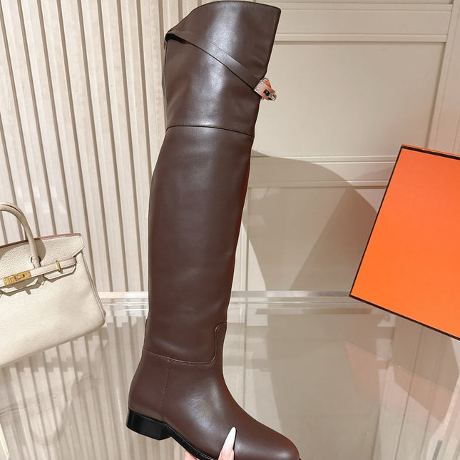 HM 26S OVER THE KNEE BOOTS IN DARK BROWN CALFSKIN