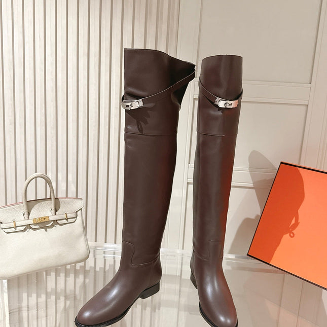 HM 26S OVER THE KNEE BOOTS IN DARK BROWN CALFSKIN