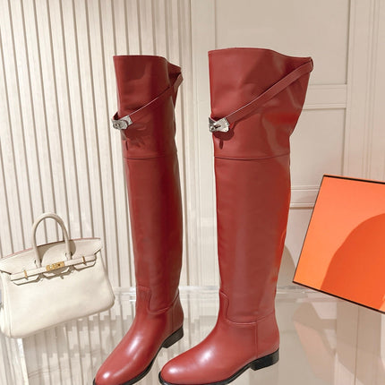 HM 26S OVER THE KNEE BOOTS IN DARK RED CALFSKIN