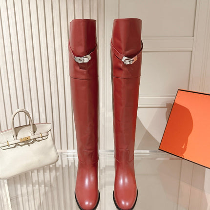 HM 26S OVER THE KNEE BOOTS IN DARK RED CALFSKIN