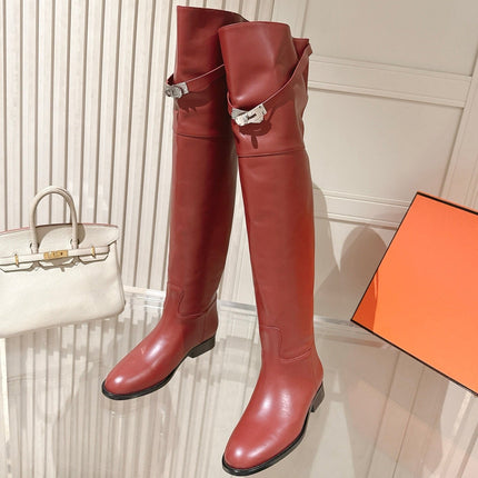 HM 26S OVER THE KNEE BOOTS IN DARK RED CALFSKIN