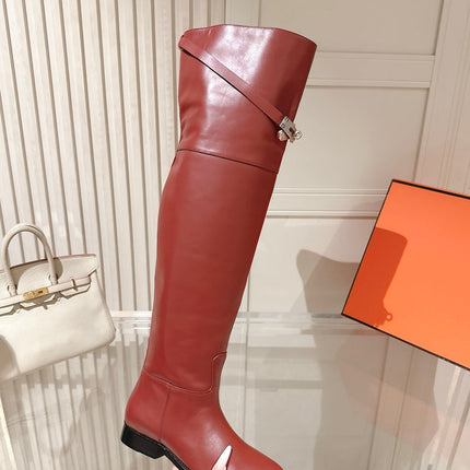 HM 26S OVER THE KNEE BOOTS IN DARK RED CALFSKIN
