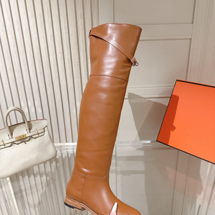 HM 26S OVER THE KNEE BOOTS IN COGNAC BROWN CALFSKIN