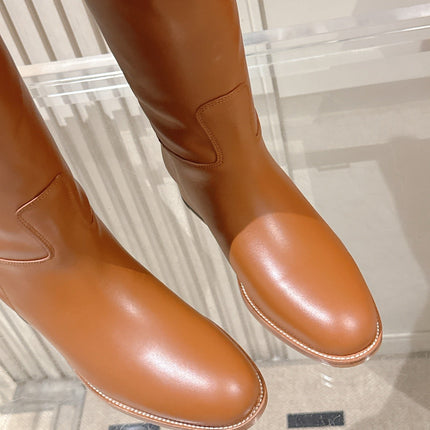HM 26S OVER THE KNEE BOOTS IN COGNAC BROWN CALFSKIN