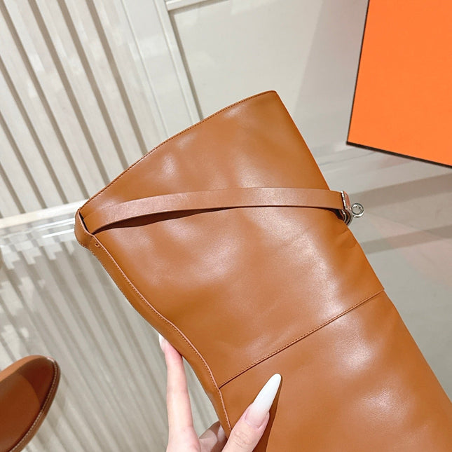 HM 26S OVER THE KNEE BOOTS IN COGNAC BROWN CALFSKIN