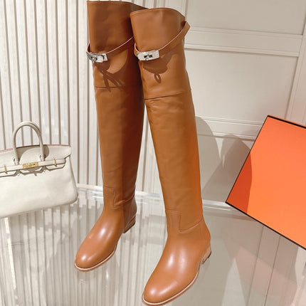 HM 26S OVER THE KNEE BOOTS IN COGNAC BROWN CALFSKIN