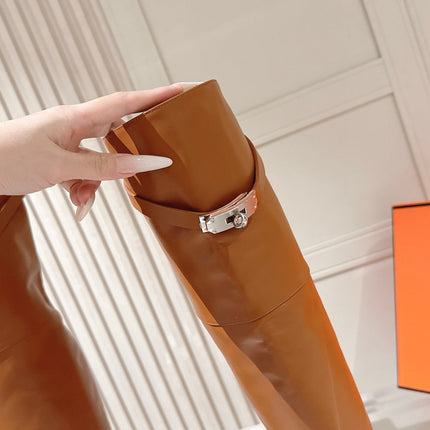 HM 26S OVER THE KNEE BOOTS IN COGNAC BROWN CALFSKIN