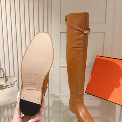 HM 26S OVER THE KNEE BOOTS IN COGNAC BROWN CALFSKIN