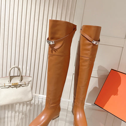 HM 26S OVER THE KNEE BOOTS IN COGNAC BROWN CALFSKIN