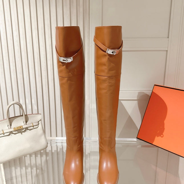 HM 26S OVER THE KNEE BOOTS IN COGNAC BROWN CALFSKIN