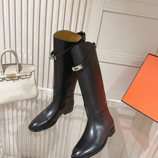 HM 26S TALL FLAT BOOTS IN BLACK CALFSKIN