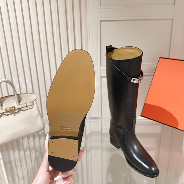 HM 26S TALL FLAT BOOTS IN BLACK CALFSKIN