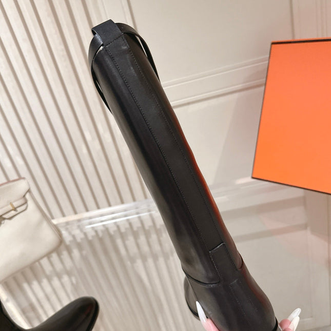 HM 26S TALL FLAT BOOTS IN BLACK CALFSKIN
