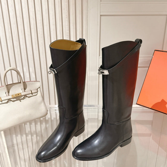 HM 26S TALL FLAT BOOTS IN BLACK CALFSKIN