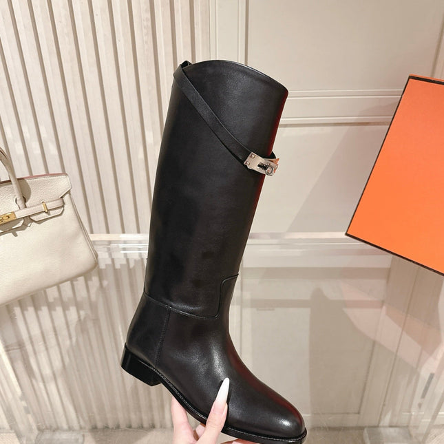 HM 26S TALL FLAT BOOTS IN BLACK CALFSKIN