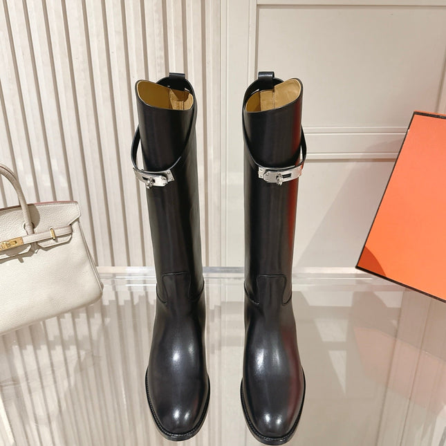 HM 26S TALL FLAT BOOTS IN BLACK CALFSKIN
