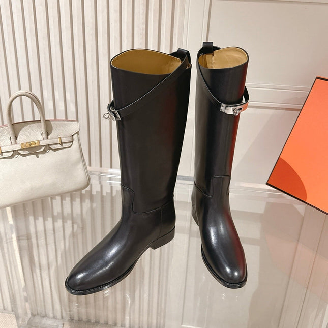HM 26S TALL FLAT BOOTS IN BLACK CALFSKIN