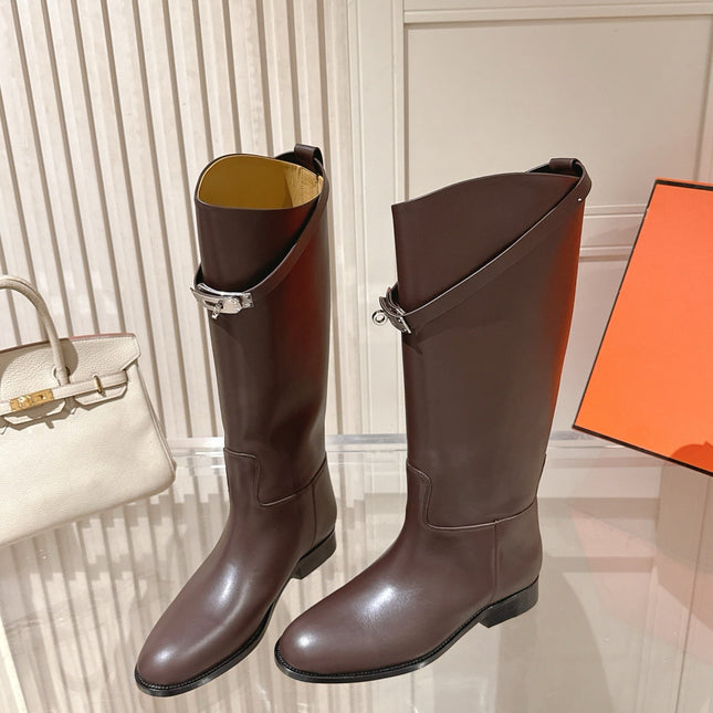 HM 26S TALL FLAT BOOTS IN DARK BROWN CALFSKIN