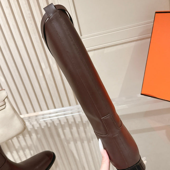 HM 26S TALL FLAT BOOTS IN DARK BROWN CALFSKIN