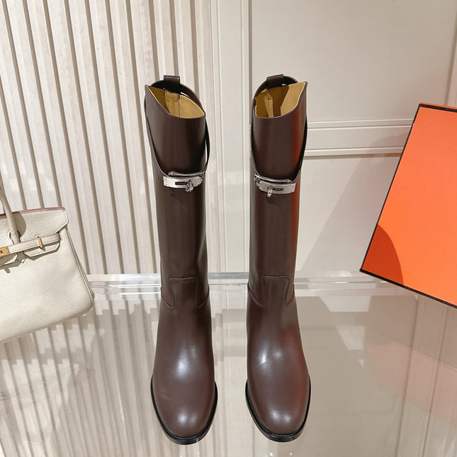 HM 26S TALL FLAT BOOTS IN DARK BROWN CALFSKIN