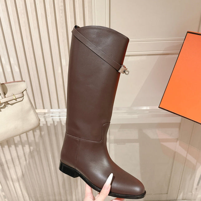 HM 26S TALL FLAT BOOTS IN DARK BROWN CALFSKIN