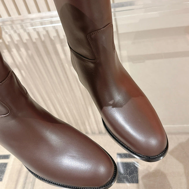 HM 26S TALL FLAT BOOTS IN DARK BROWN CALFSKIN