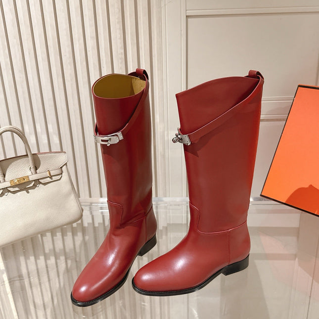 HM 26S TALL FLAT BOOTS IN DARK RED CALFSKIN