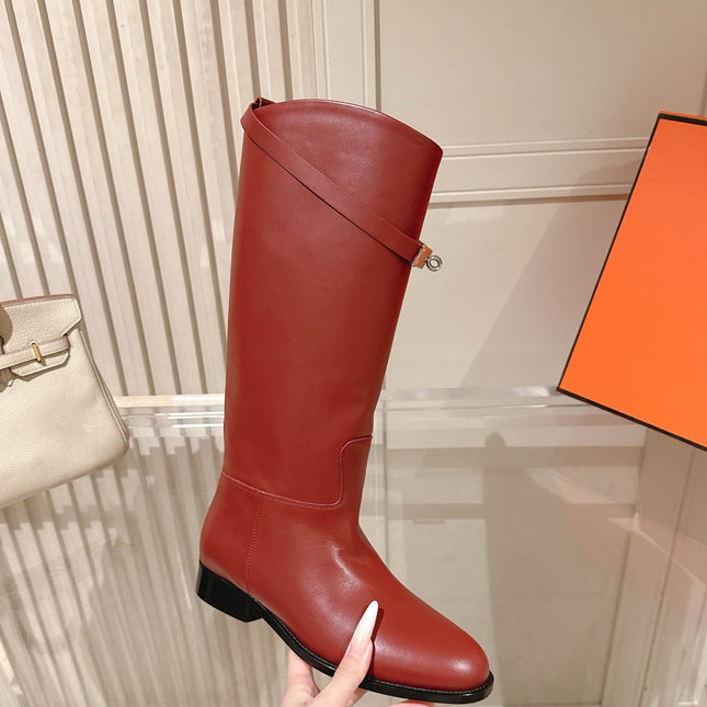 HM 26S TALL FLAT BOOTS IN DARK RED CALFSKIN
