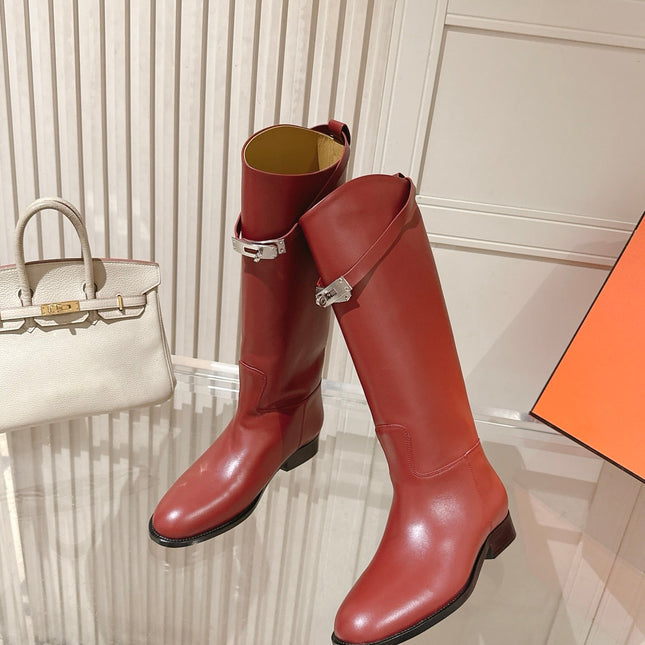 HM 26S TALL FLAT BOOTS IN DARK RED CALFSKIN