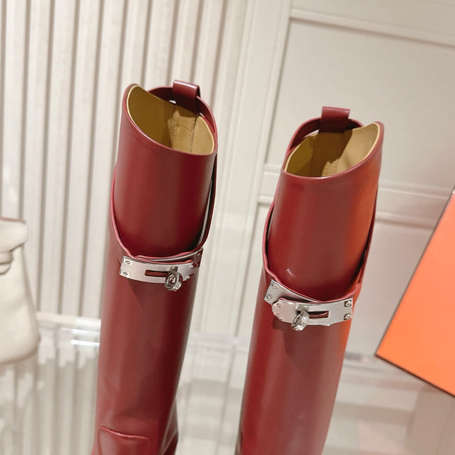 HM 26S TALL FLAT BOOTS IN DARK RED CALFSKIN