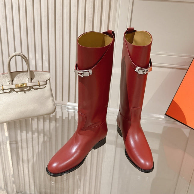HM 26S TALL FLAT BOOTS IN DARK RED CALFSKIN