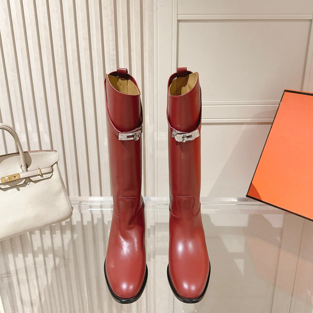 HM 26S TALL FLAT BOOTS IN DARK RED CALFSKIN