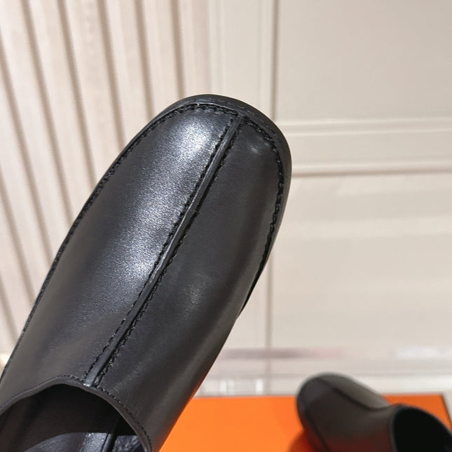 HM 26S HEEL MULES 65 MM IN BLACK CALFSKIN