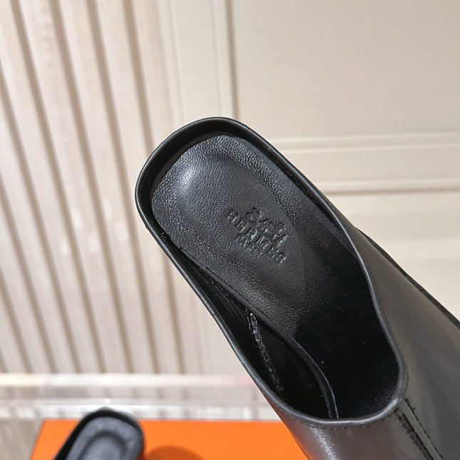 HM 26S HEEL MULES 65 MM IN BLACK CALFSKIN