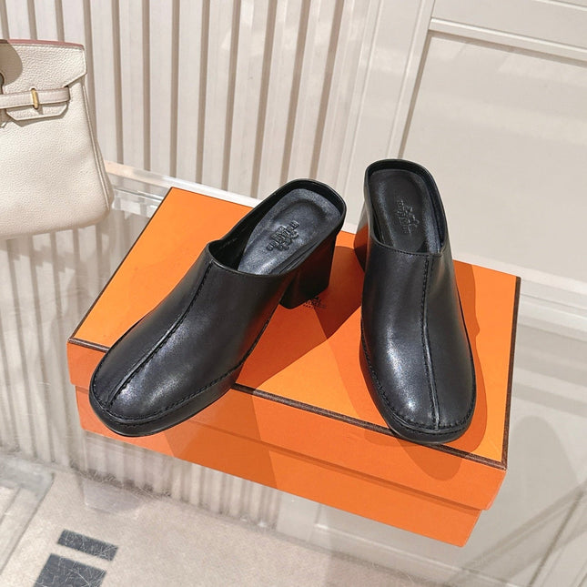 HM 26S HEEL MULES 65 MM IN BLACK CALFSKIN