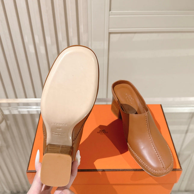 HM 26S HEEL MULES 65 MM IN LIGHT BROWN CALFSKIN