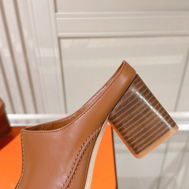 HM 26S HEEL MULES 65 MM IN LIGHT BROWN CALFSKIN