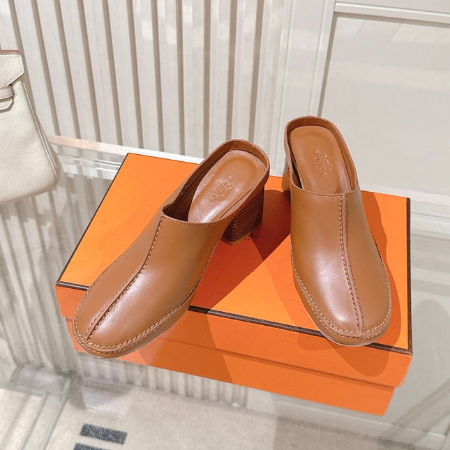 HM 26S HEEL MULES 65 MM IN LIGHT BROWN CALFSKIN
